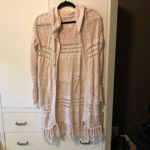 Long fringe hoodie sweater